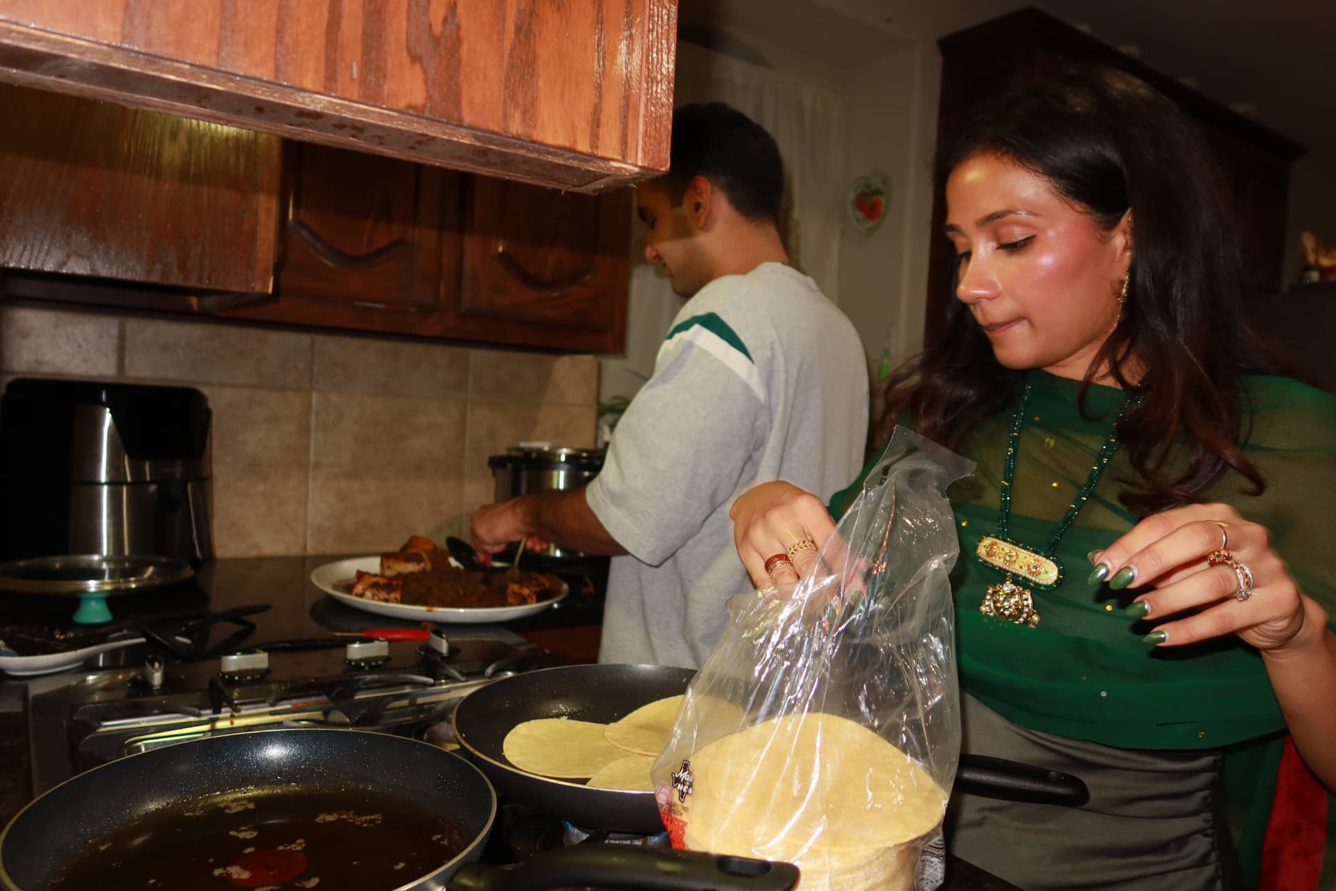 Tortillas being warmed during kitchen preparation