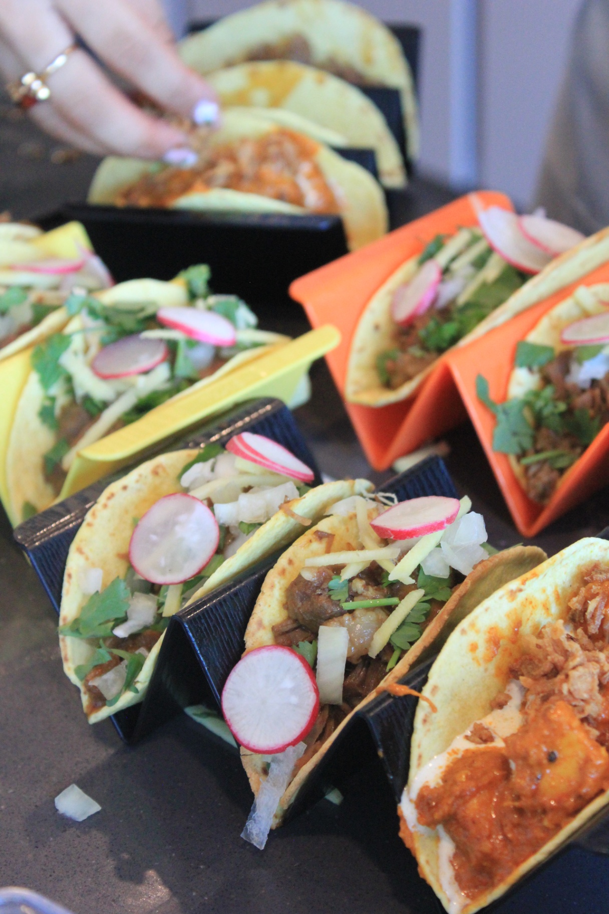 A spread of tacos ready to serve