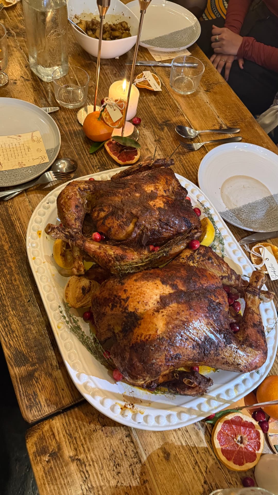 Roast turkey finished with herbs, citrus and cranberries