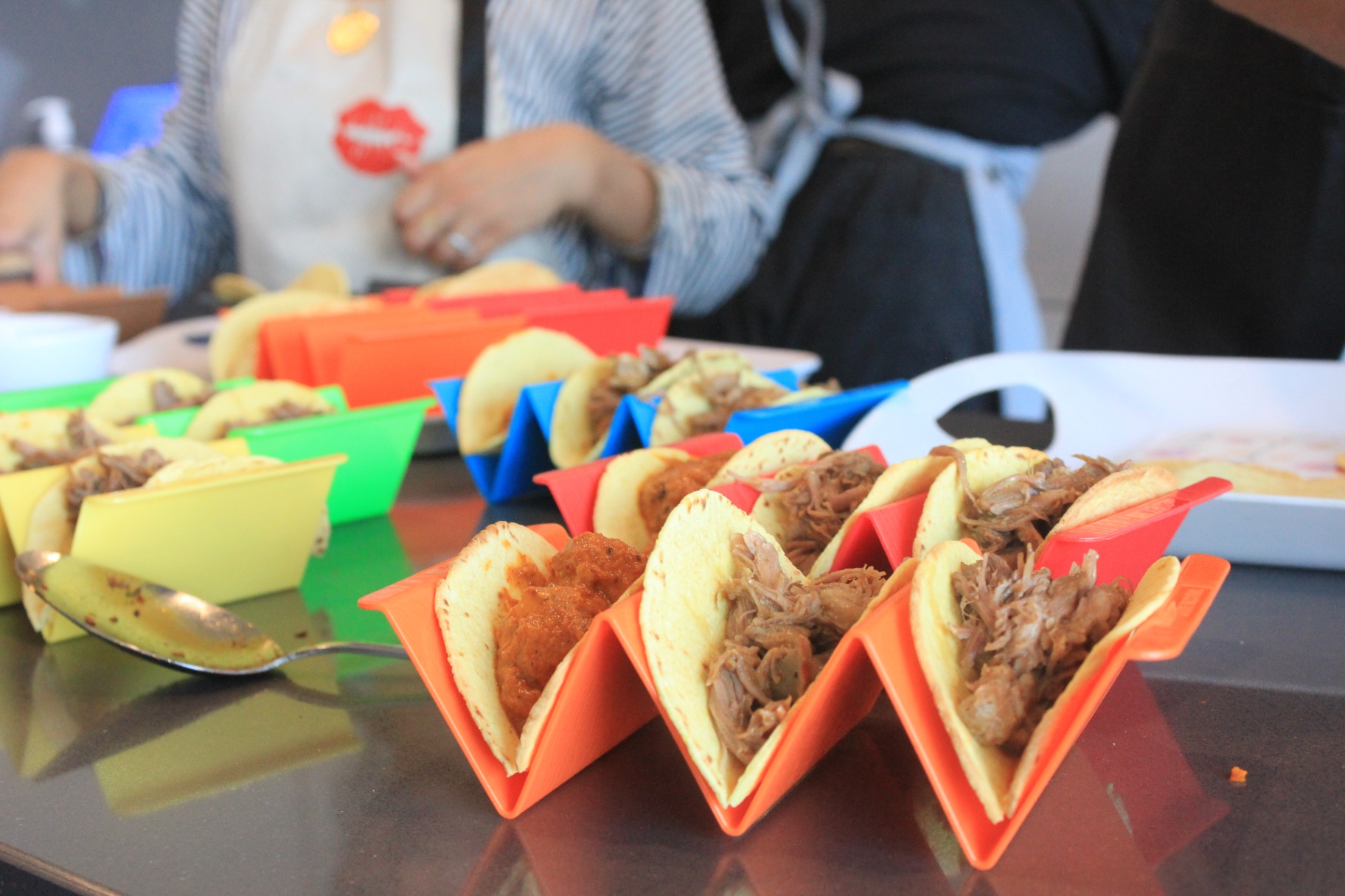 Colourful taco lineup prepared for guests